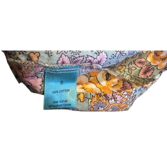 Good Luck Gem Floral Ruffled Blouse 100% Cotton Short Puff Sleeves Boho Chic - Picture 5 of 10